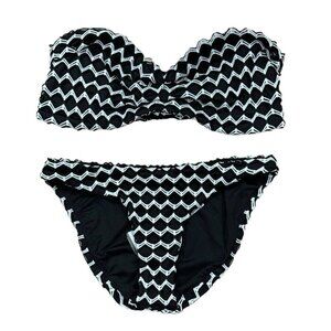 Peixoto Sz S / M Bikini Black White Crochet Bandeau Swimsuit New NWT